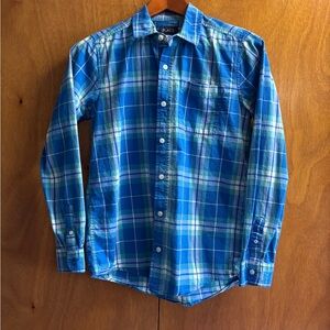 The Children's Place Boys 16 XXL Blue and Green Plaid Button Down Shirt